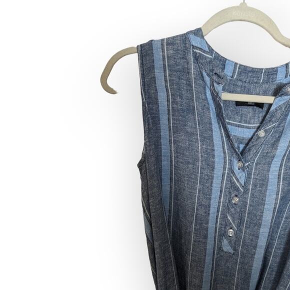 Drew Linen Blend Blue Striped Sheath Style Mini Dress Size Small - Picture 2 of 7